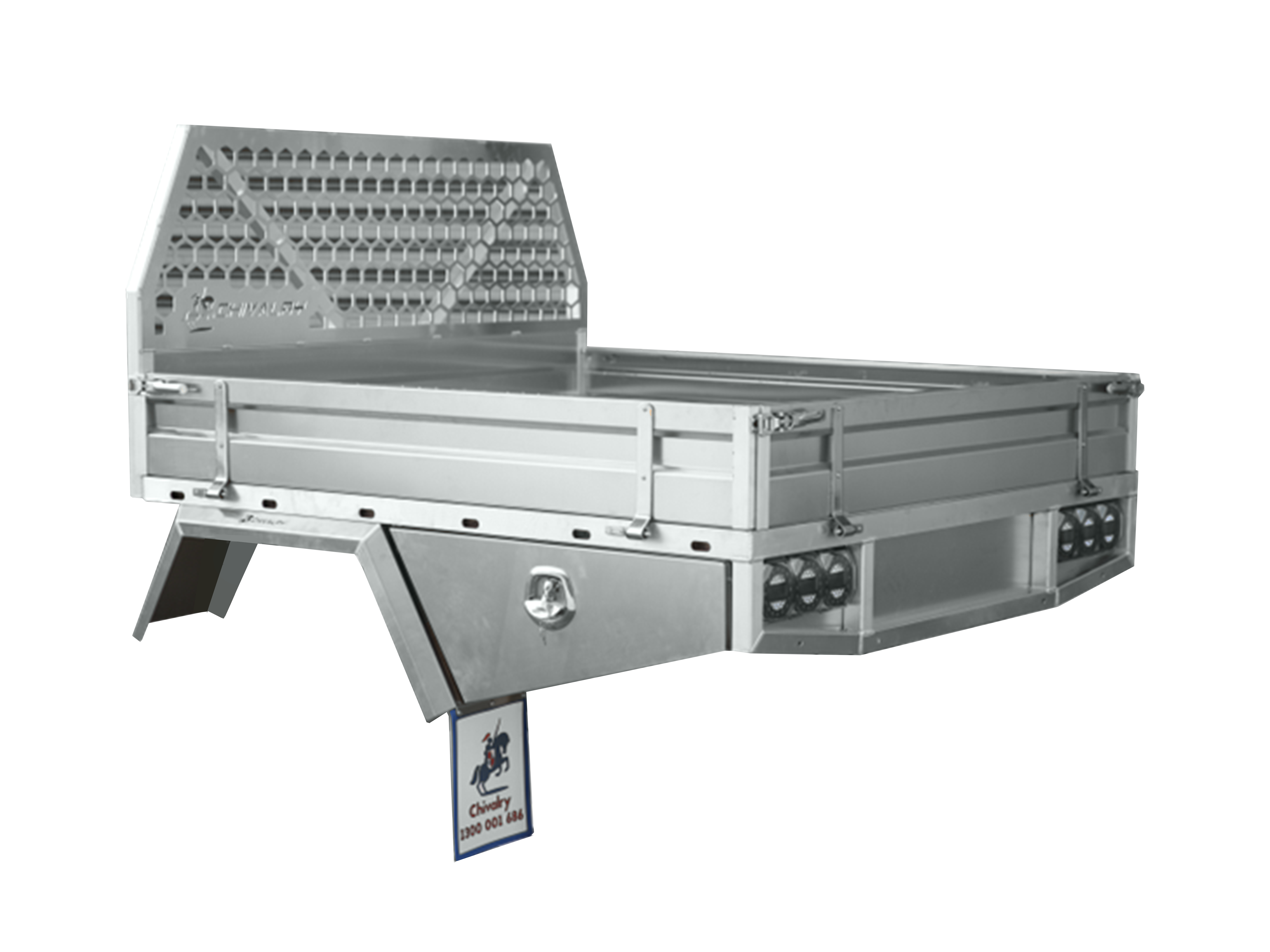 Polished aluminium tray with integrated rear LED lights
