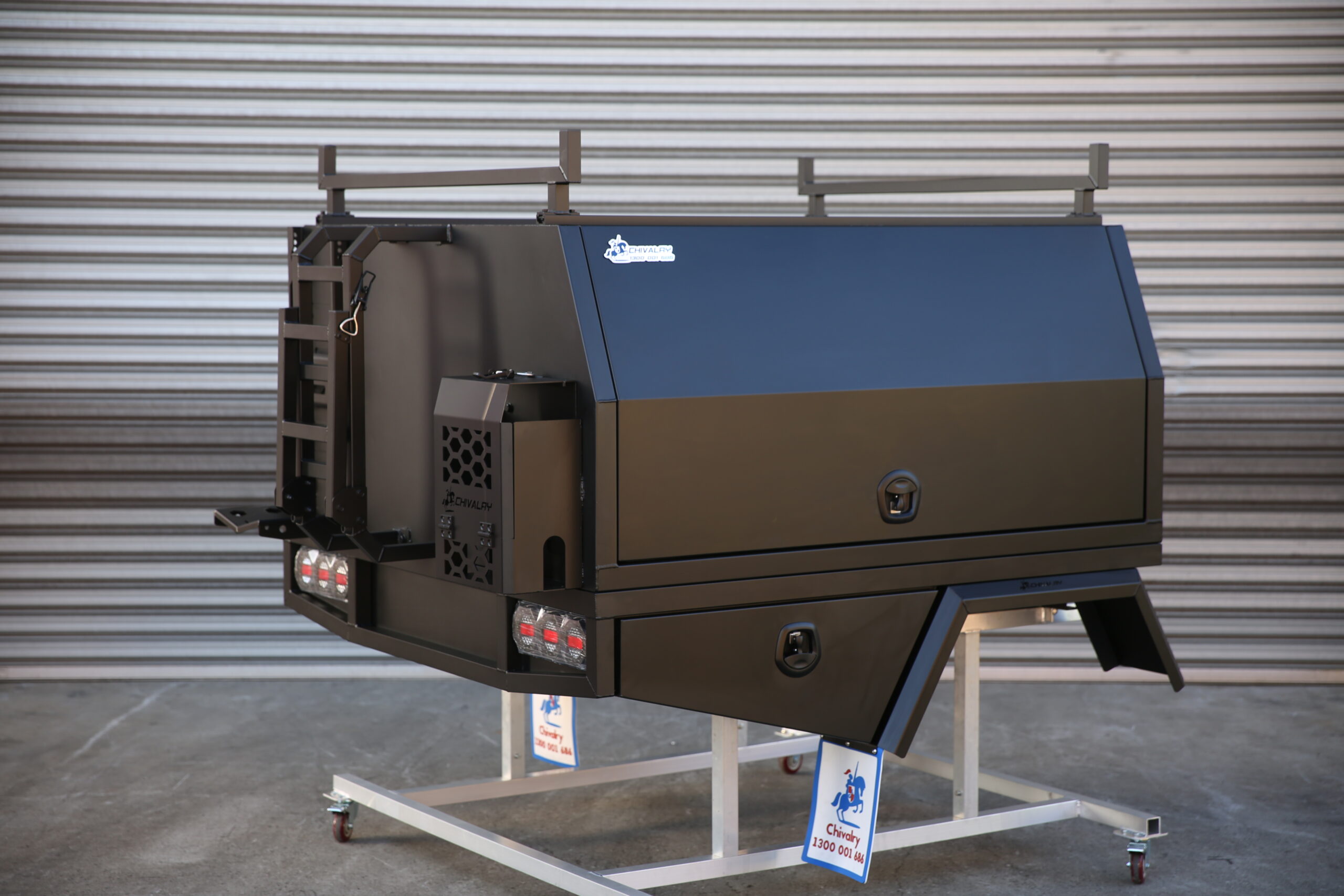 Durable UTE canopy fitted with under-tray toolboxes and LED tail lights