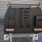 Black aluminium UTE canopy with rear ladder rack and spare wheel holder