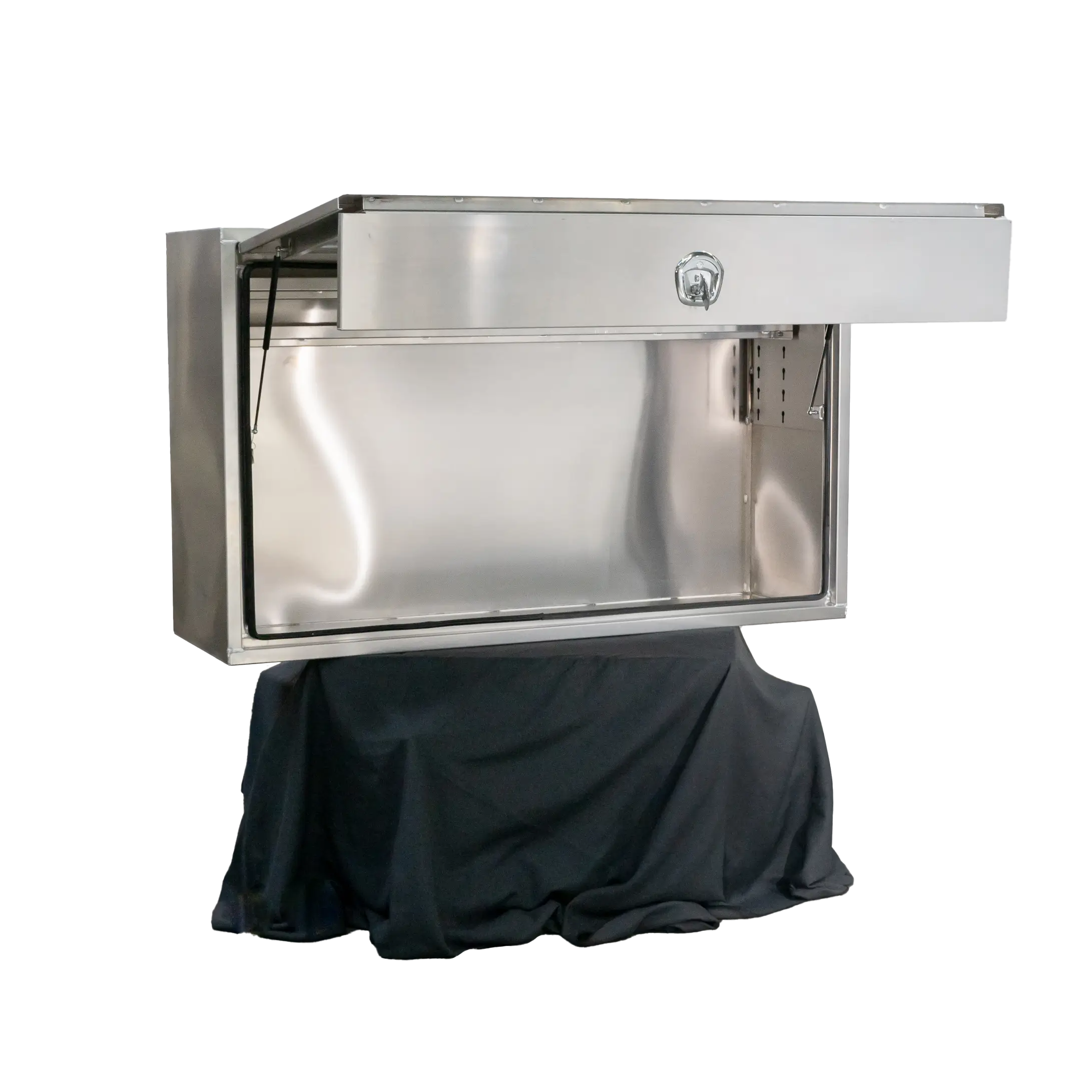 Marine-grade aluminium truck toolbox with twin whale tail locks