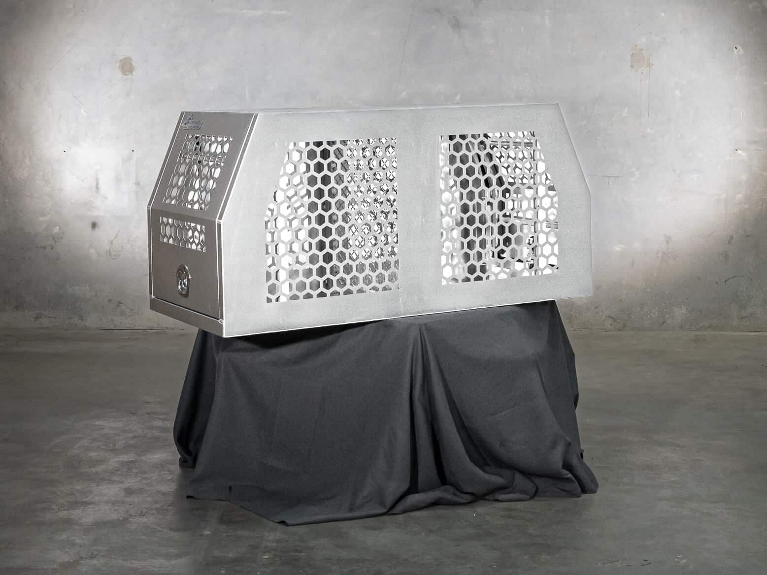 Dual-compartment dog box for UTE canopy with ventilated side panels