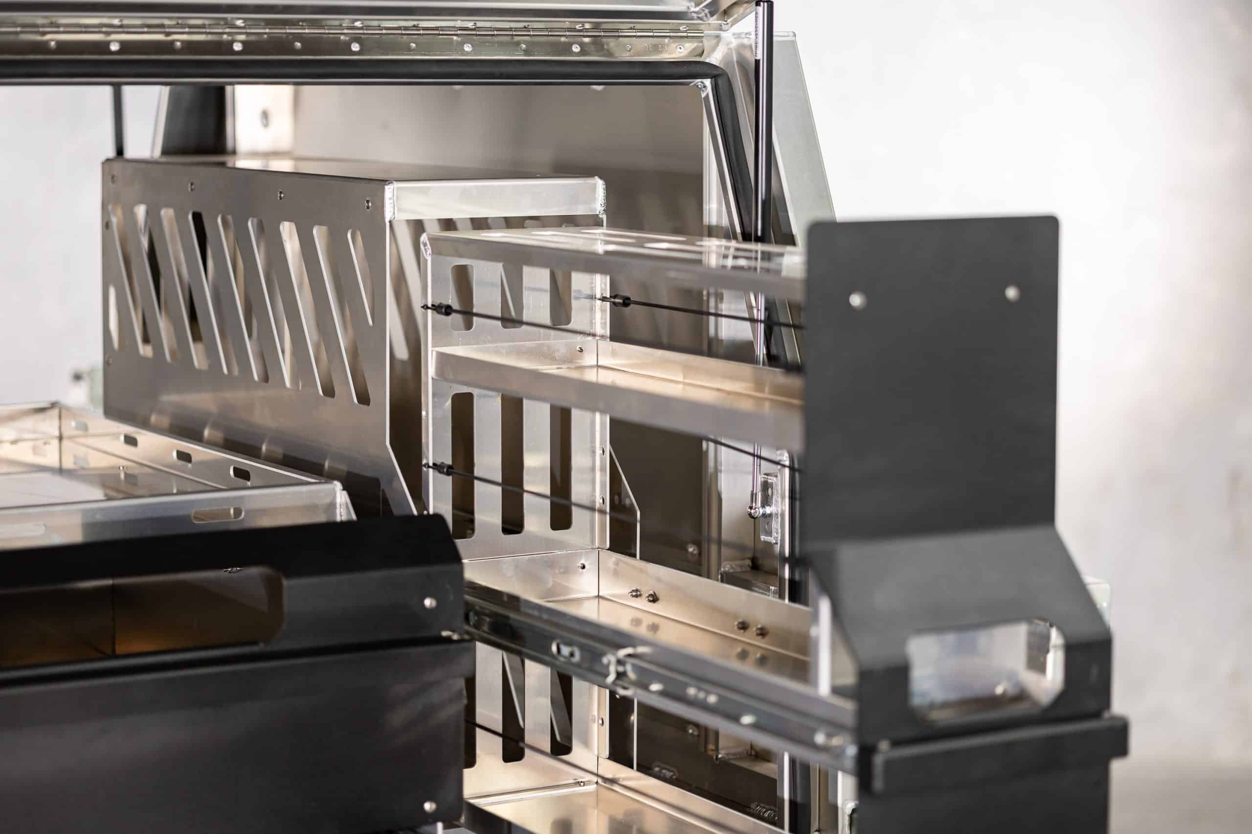 Close up of UTE canopy storage and kitchen set up