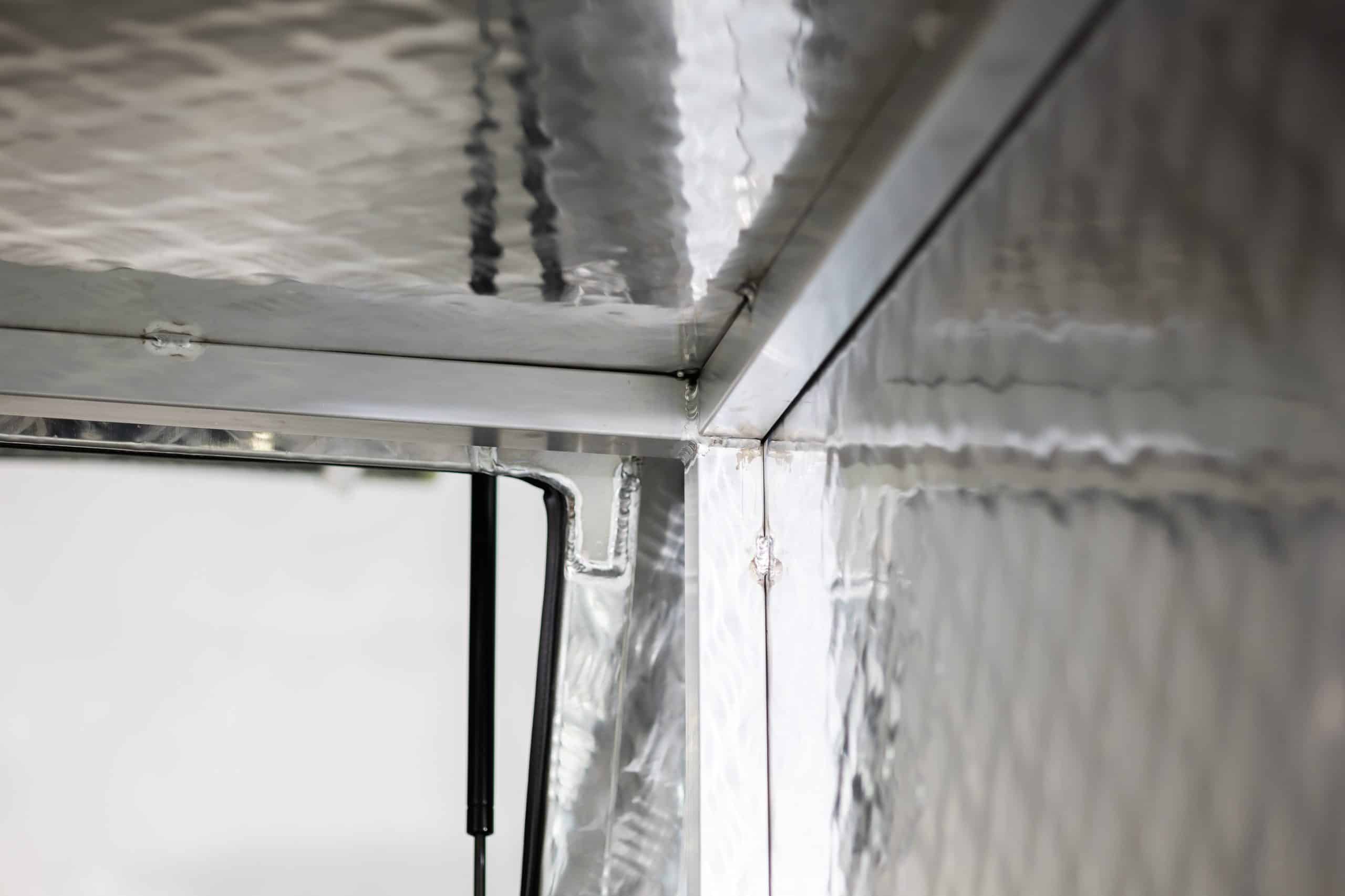 Aluminium UTE canopy interior showing reinforced corner bracing