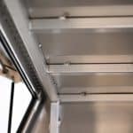 Close-up of internal structure and welded joins inside aluminium canopy