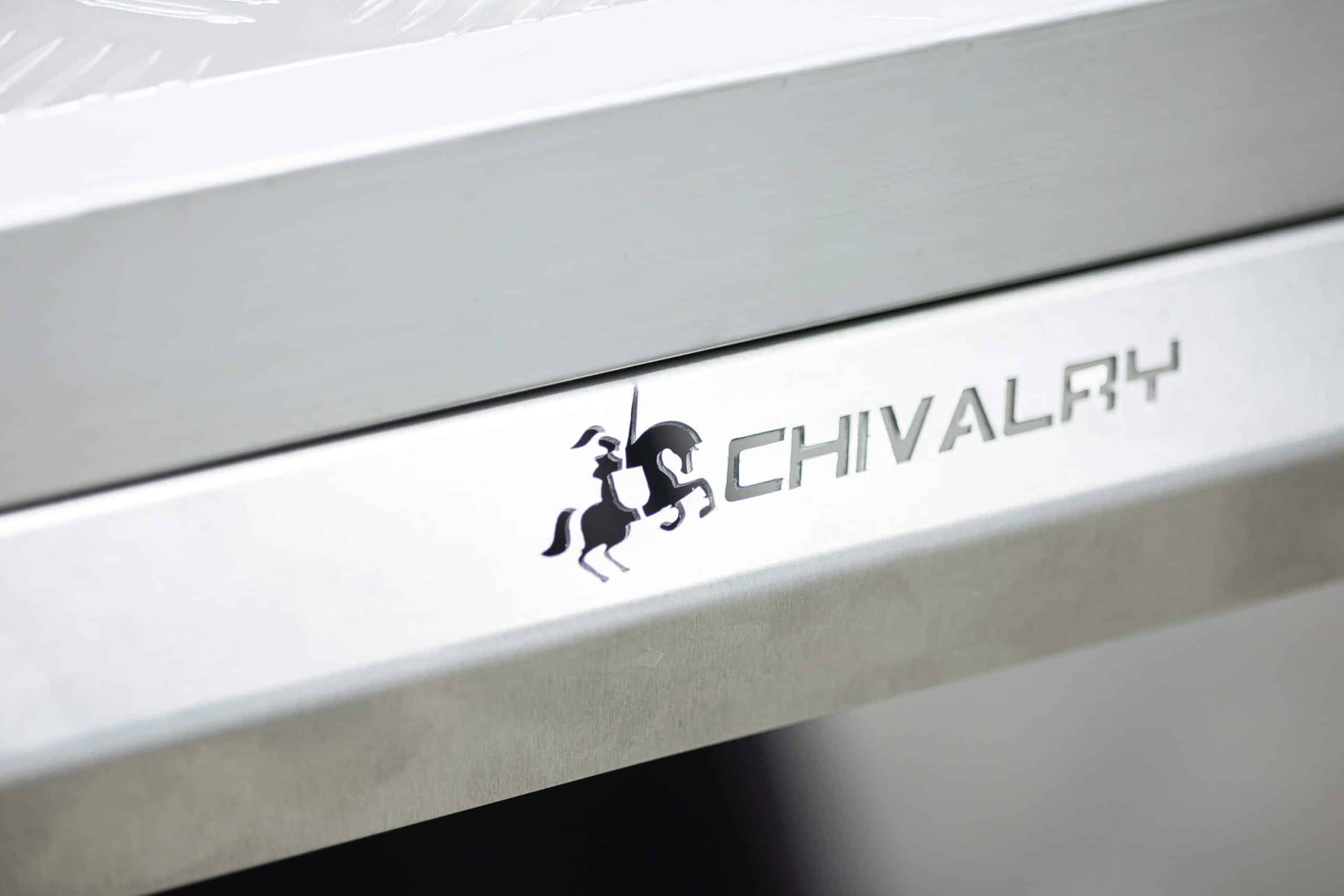 Aluminium under-tray toolbox featuring the Chivalry logo
