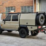 Aluminium UTE canopy combo with roof racks, spare mounts, and LED lights