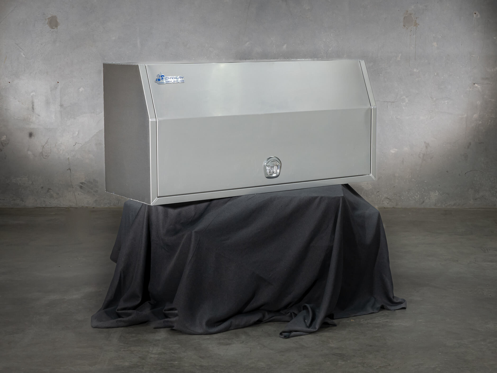 L&G Chivalry aluminium UTE toolbox, specifically a full opening model designed for storage on the back of a UTE or other service vehicles.