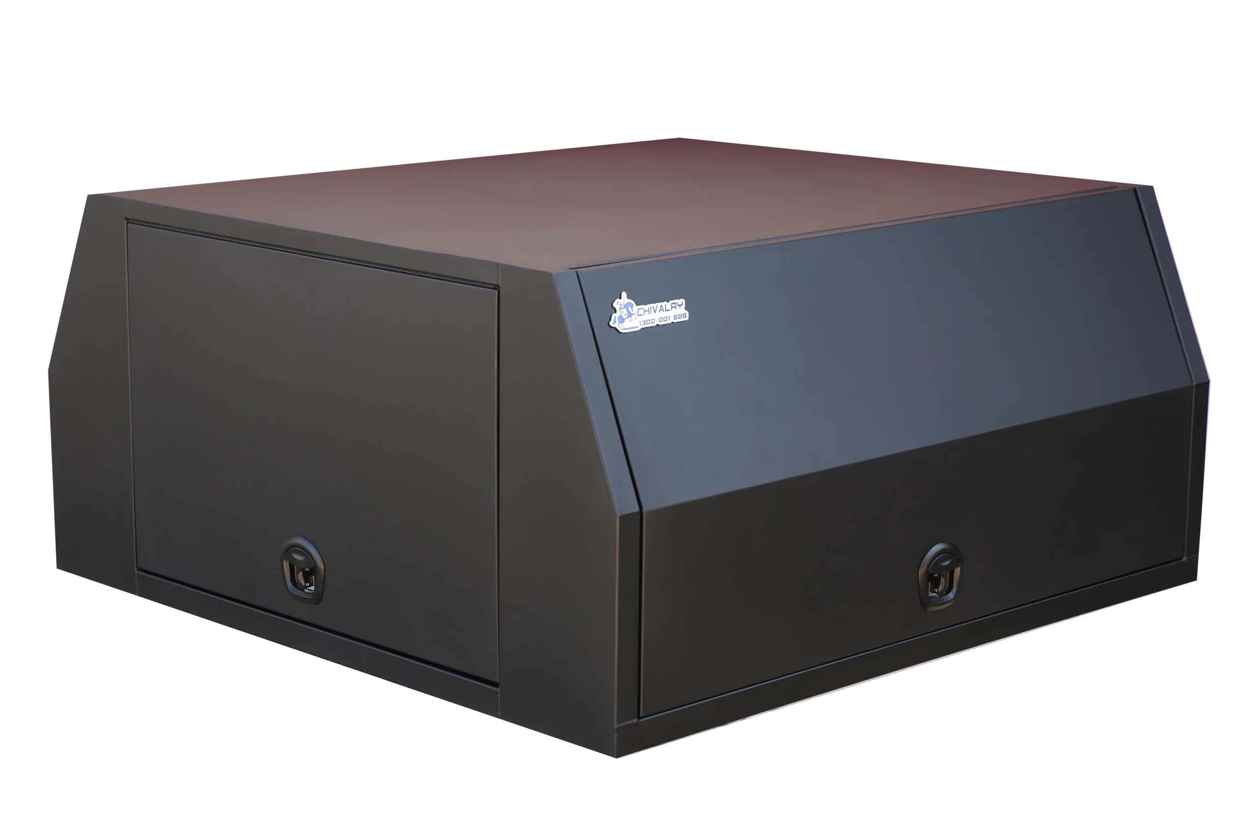 Chivalry black aluminum canopy featuring a 3-door design with secure locks for versatile utility storage and durability