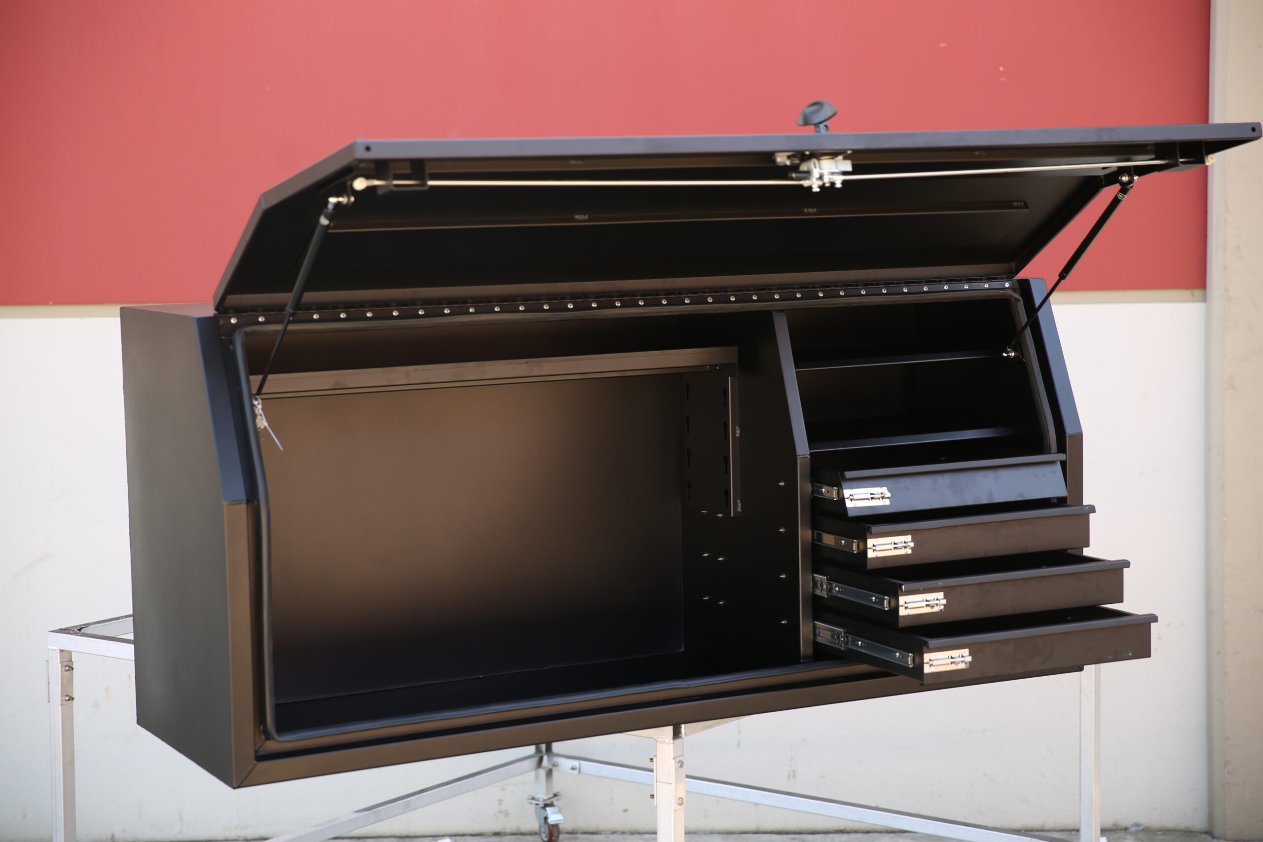Canopy interior designed with practical storage shelves