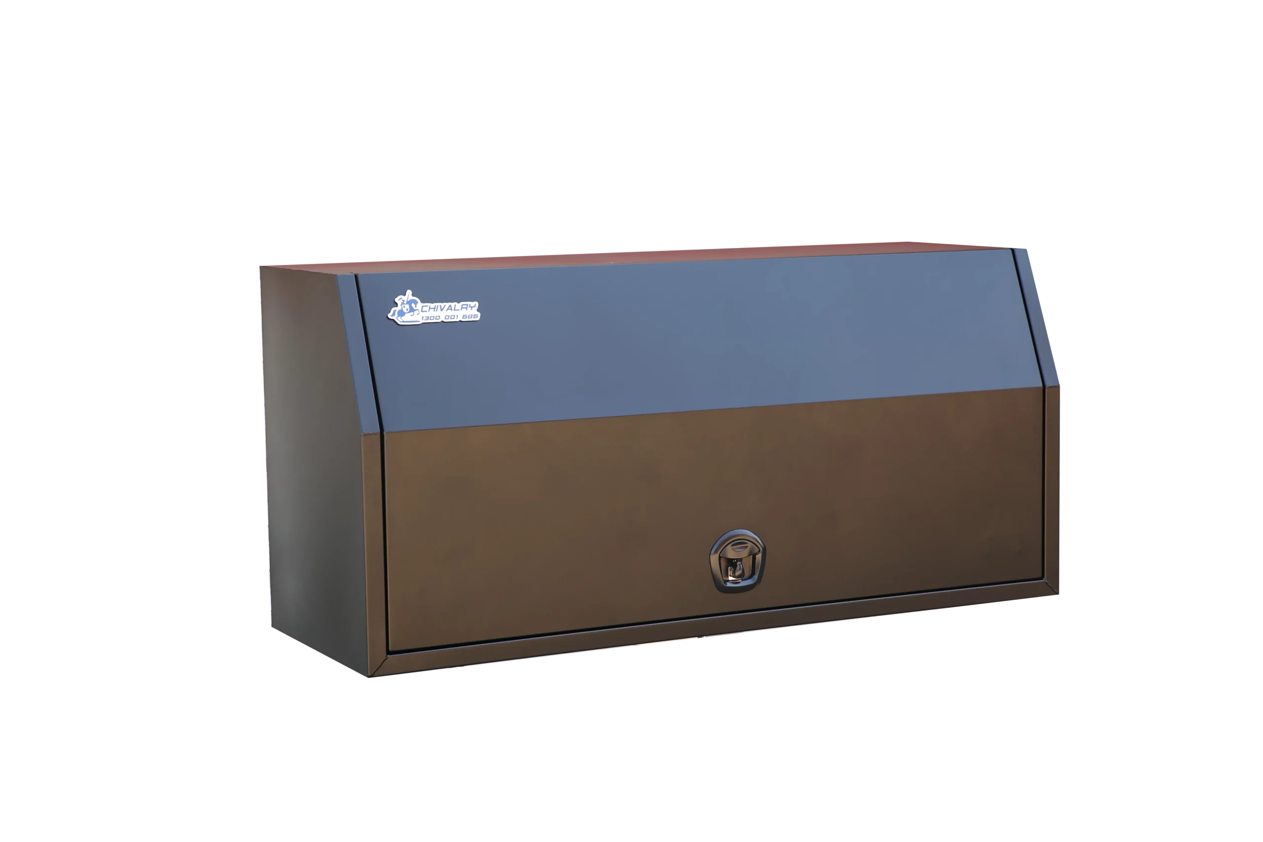 Powder-coated black UTE toolbox featuring adjustable shelf and four drawers