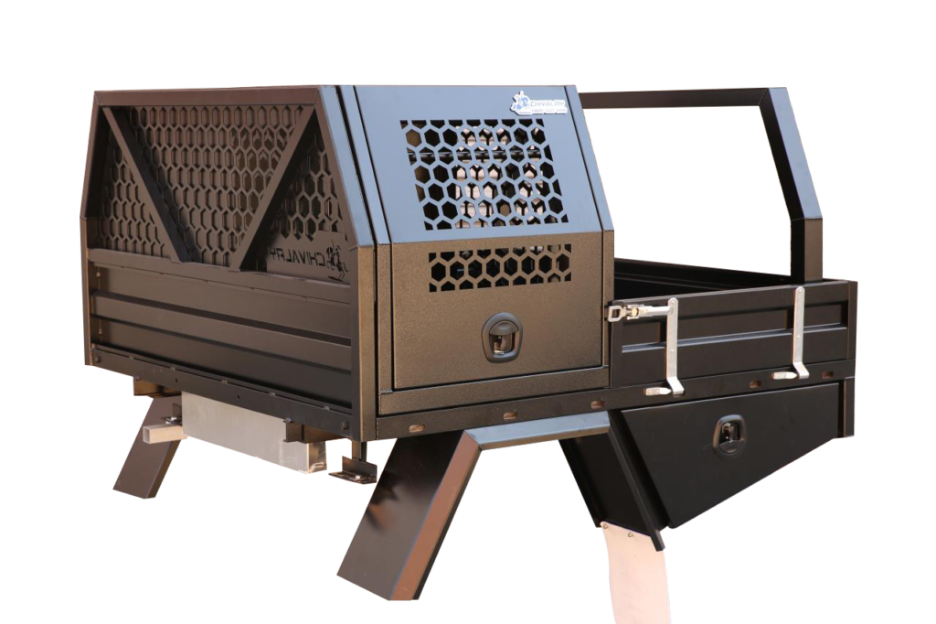 Heavy-duty black aluminium UTE canopy featuring perforated vent panels