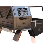 Chivalry aluminum dog box combo in black featuring hexagonal-patterned ventilation panels, secure compartments, and integrated storage drawers for utility vehicles