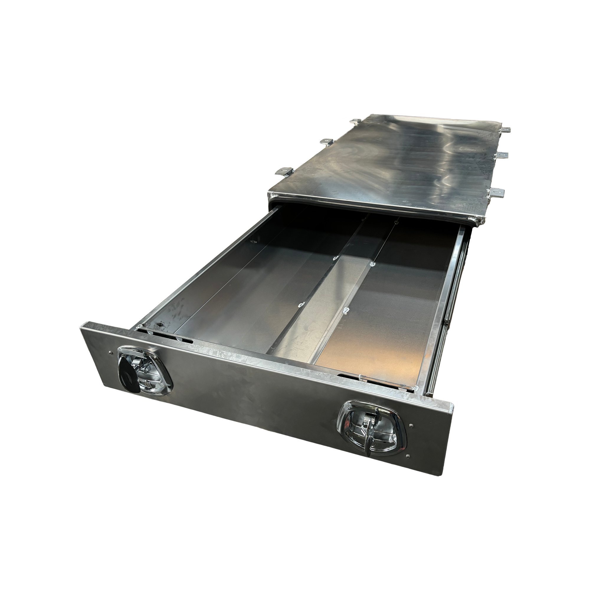 Steel trundle tray drawer with sliding mechanism