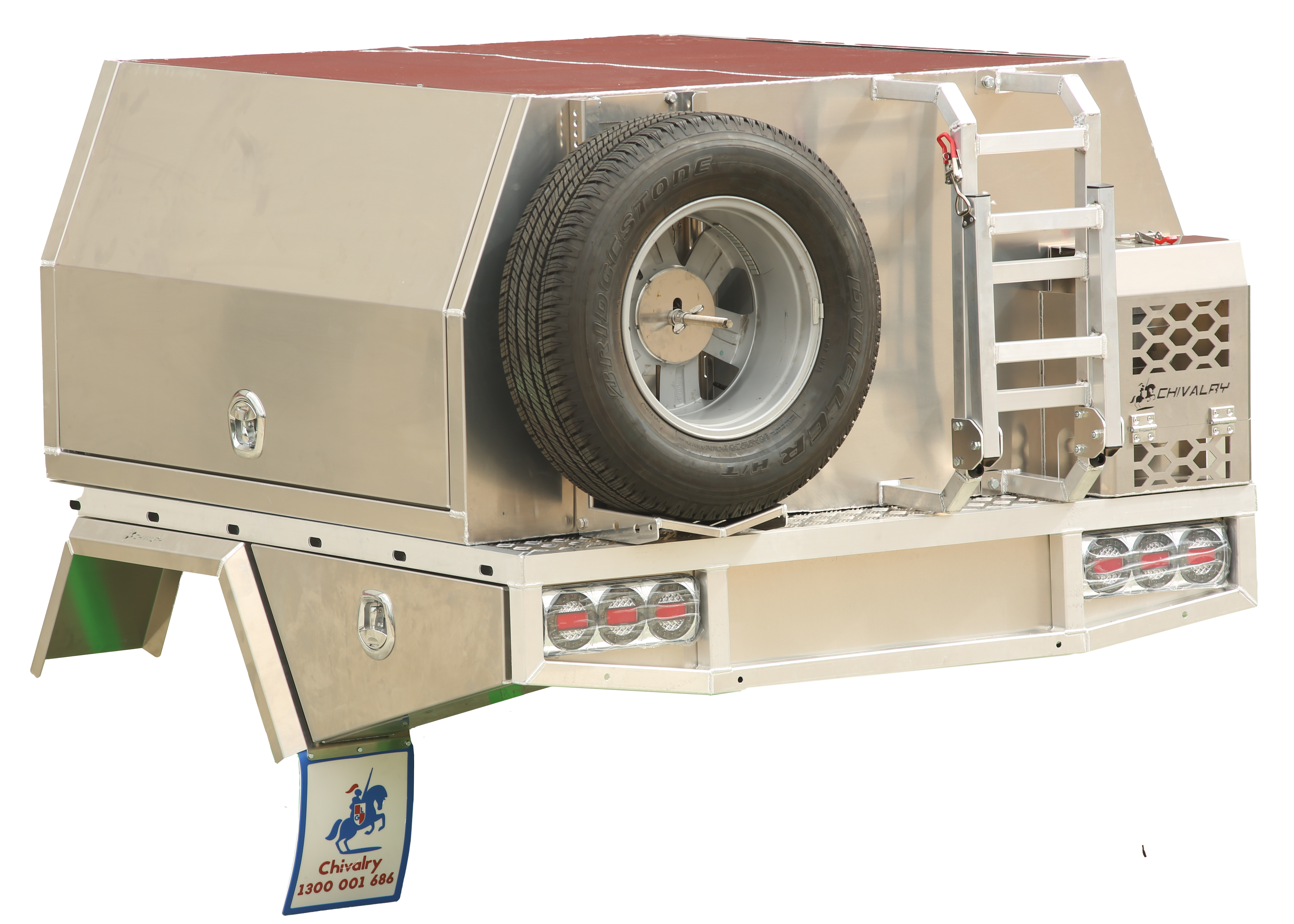 Heavy-duty alloy UTE canopy with spare wheel and ladder rack