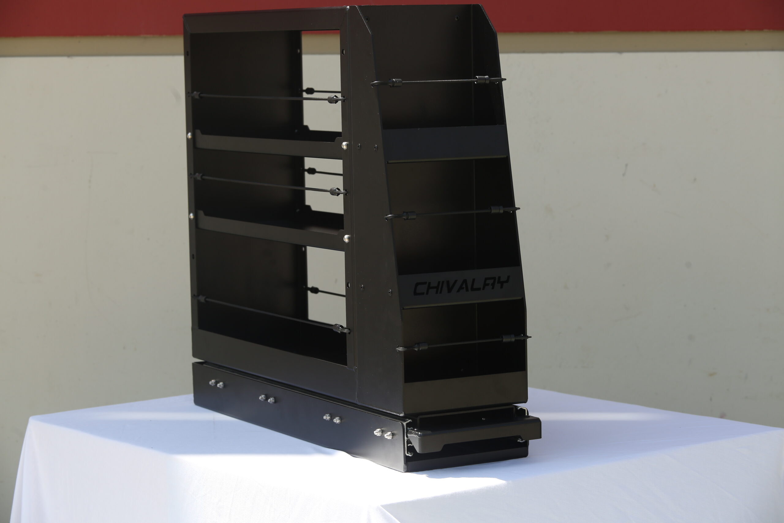 Compact aluminium slide pantry for canopy storage
