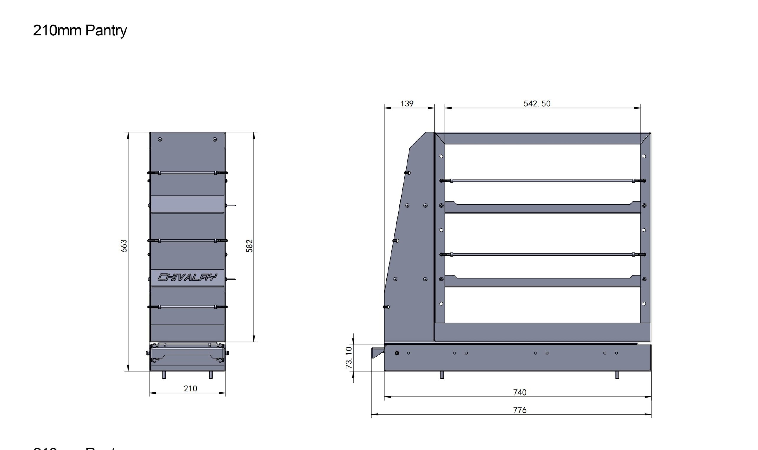 Dimensions of shelving in T3/X3 4WD 1650mm F/P Tray Camping Combo Black