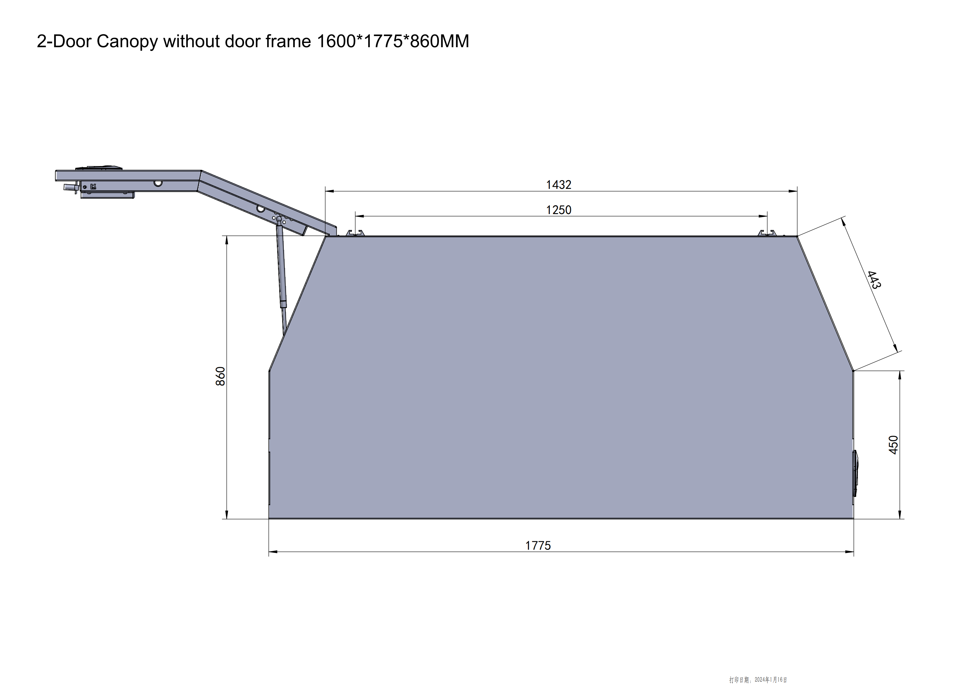 Dimensions and design profile of the 2 Doors Raw Alloy UTE canopy from Oz Chivalry