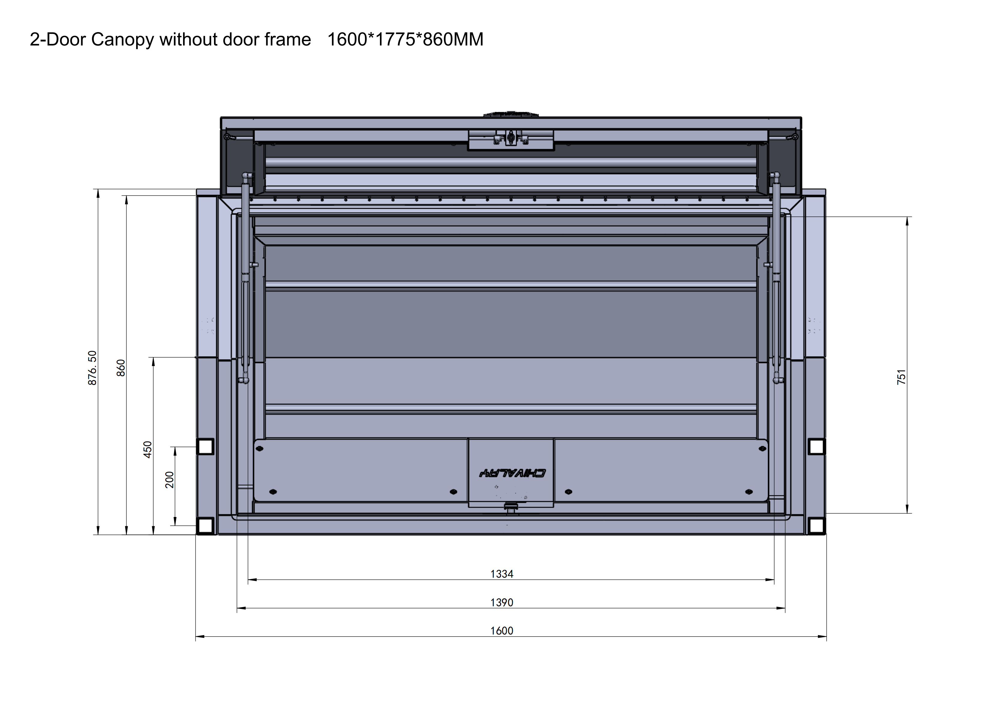 The dimensions of the 2 Doors UTE canopy without door frame
