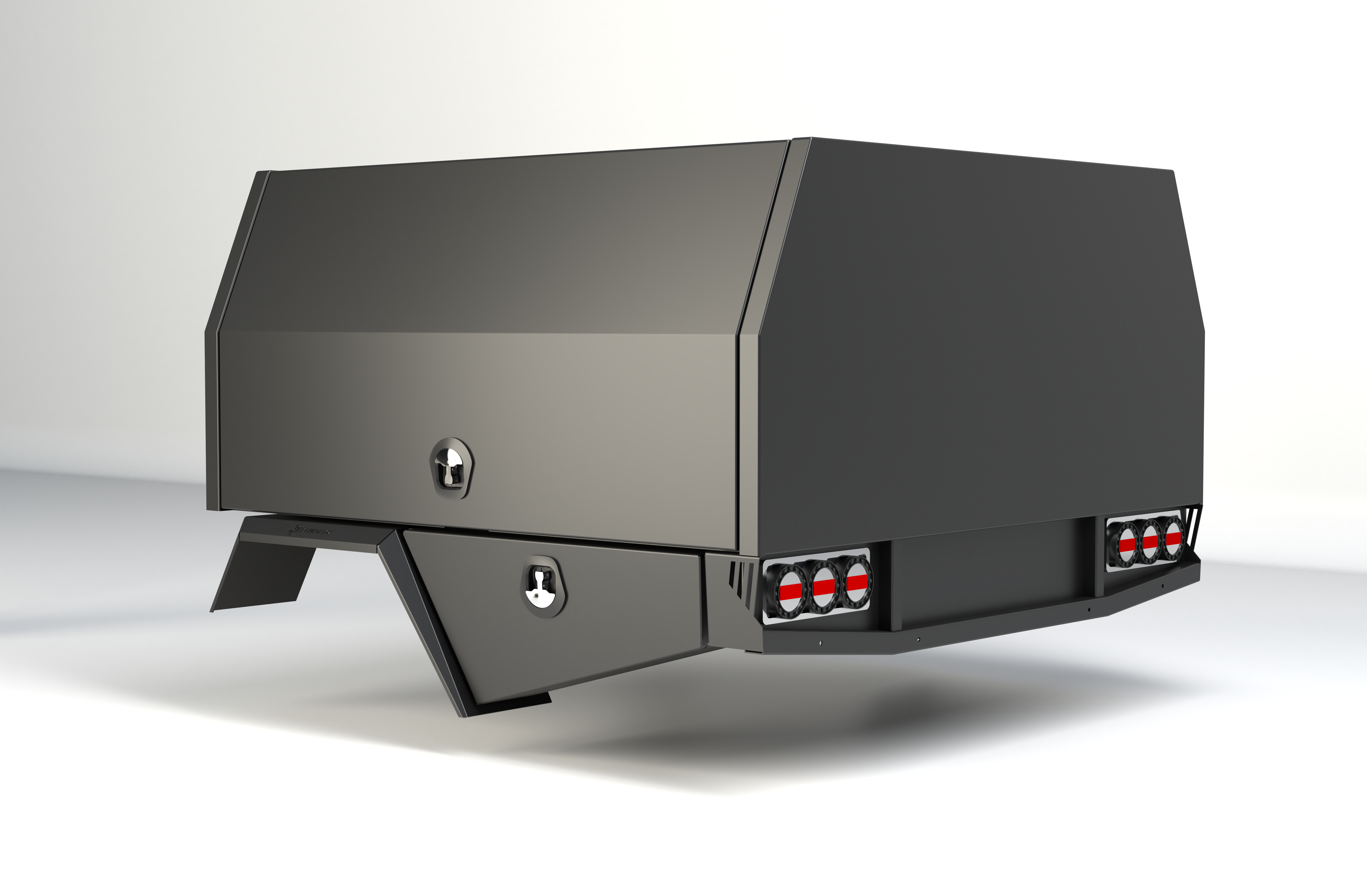 Dual-door black canopy featuring unistrut floor construction