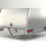 Raw aluminium service body with dual doors and flat alloy finish