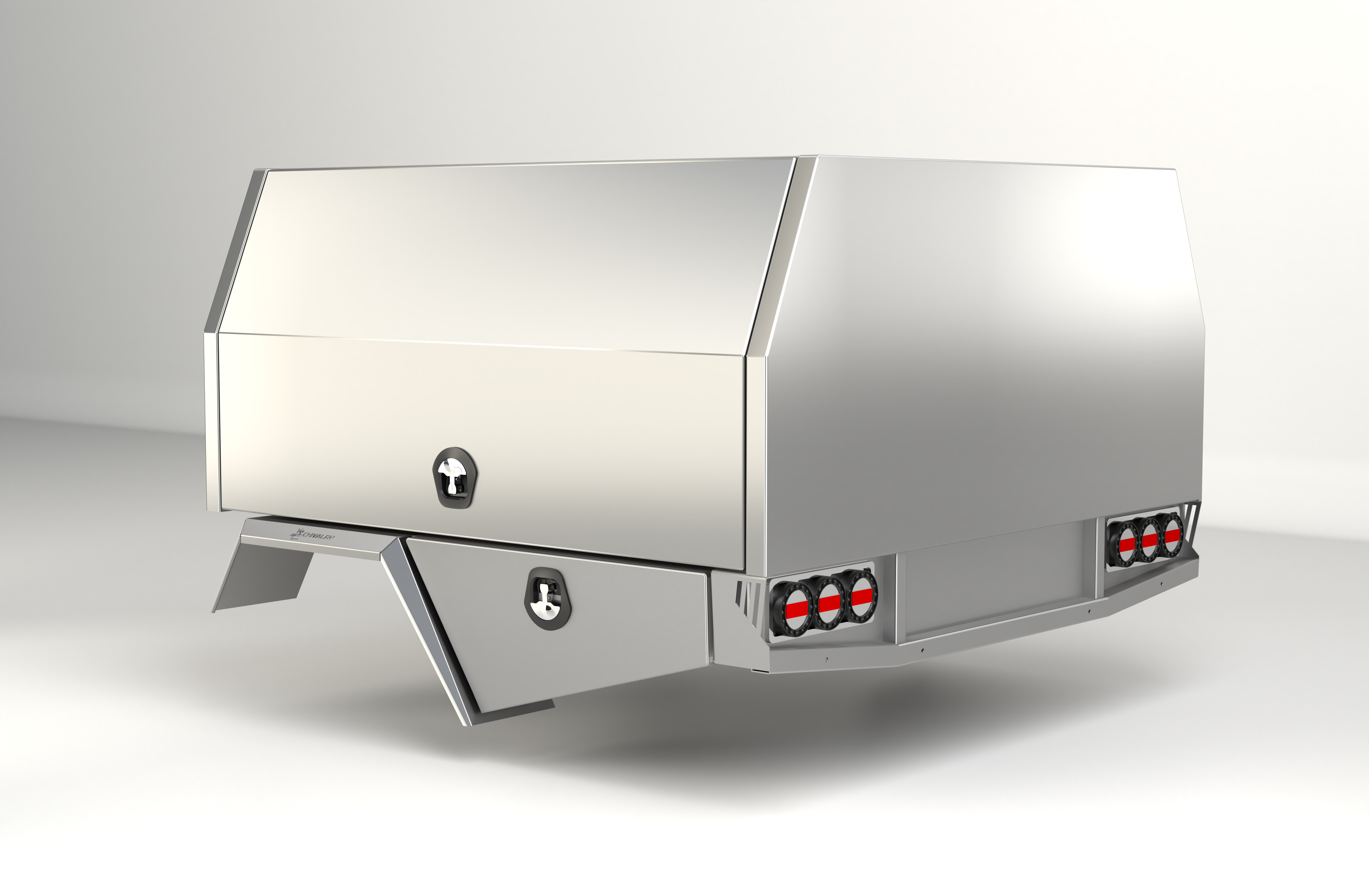 Raw aluminium service body with dual doors and flat alloy finish