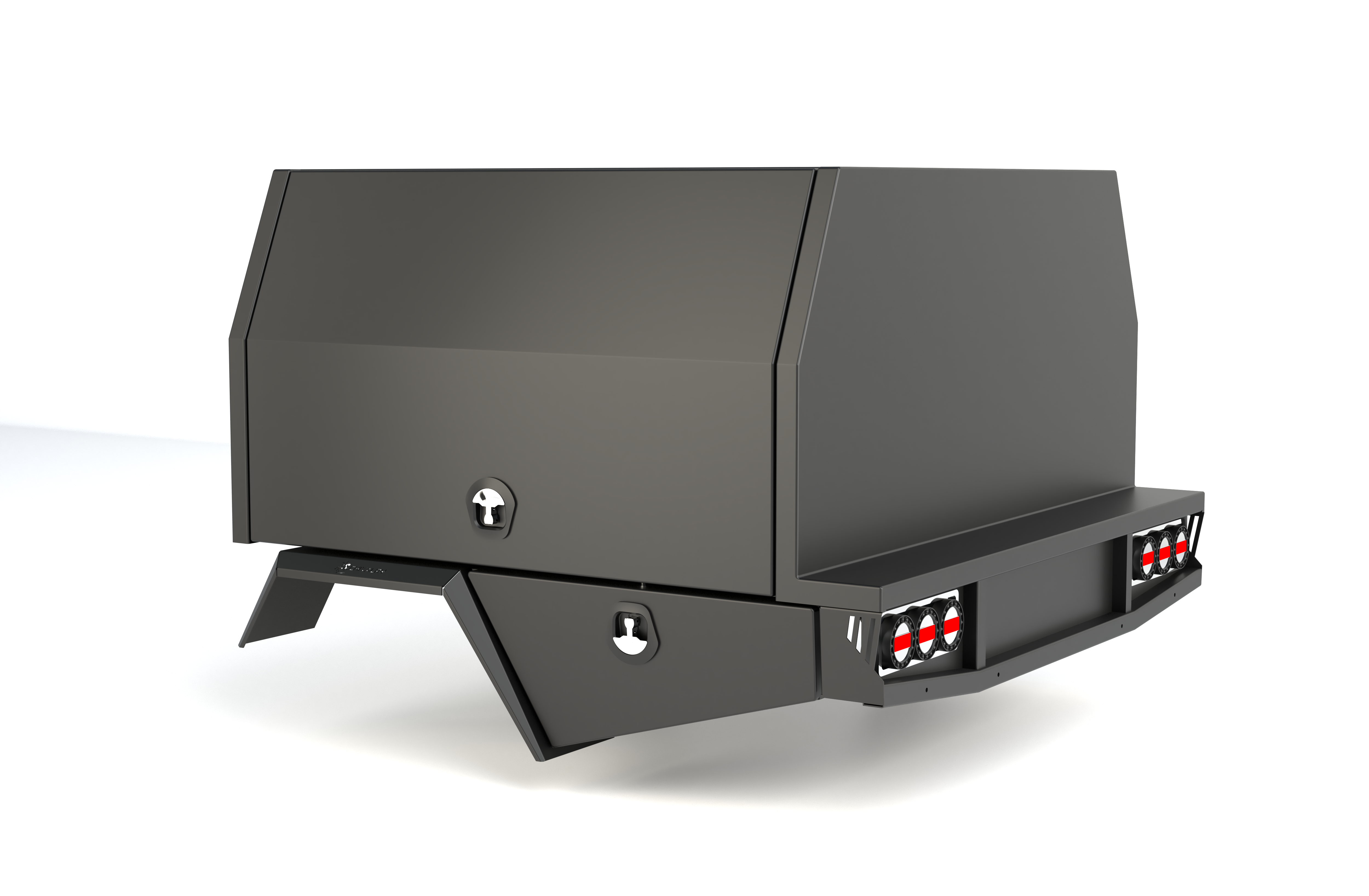 Heavy-duty black flat alloy service body featuring a sleek design