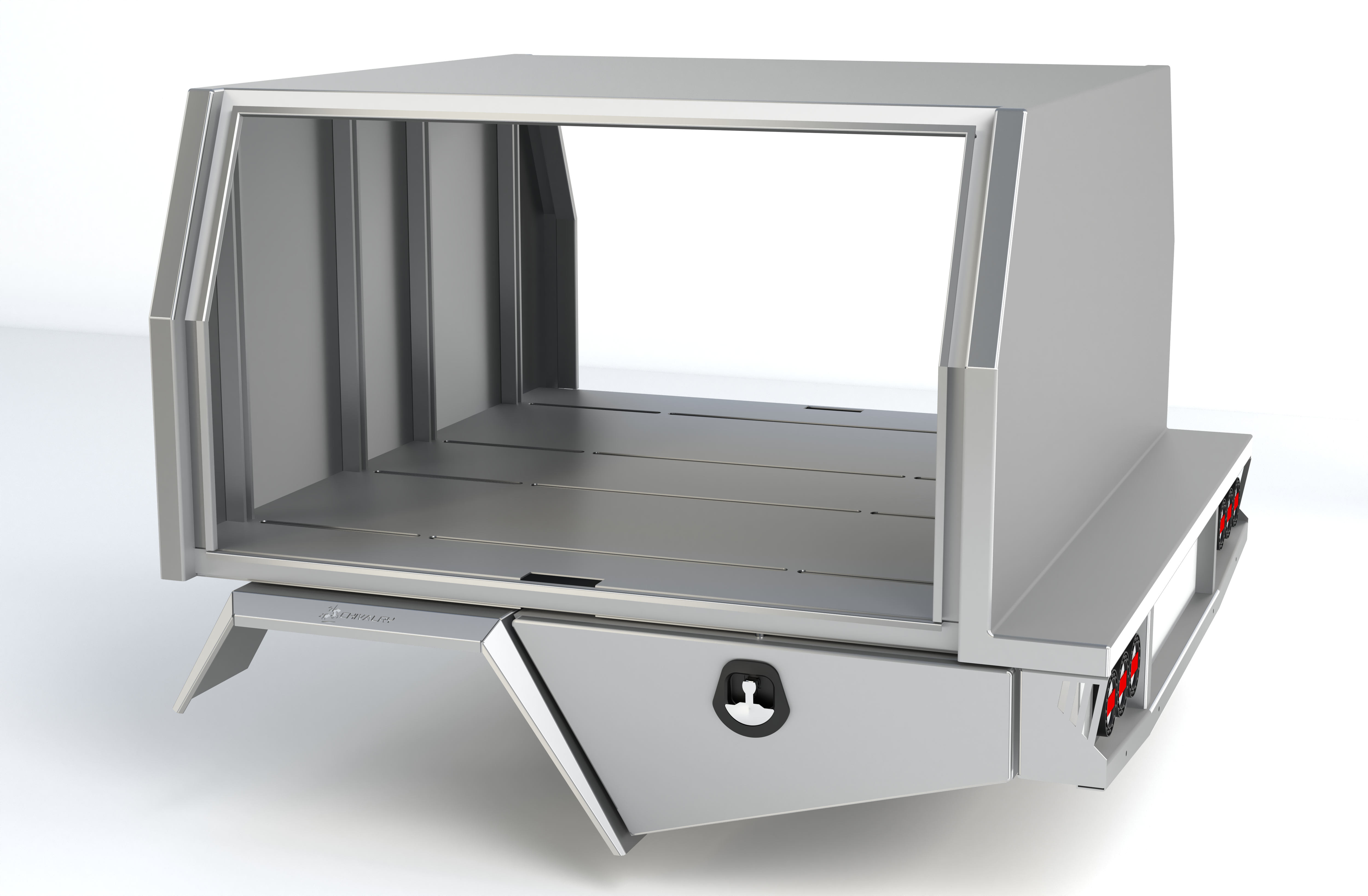 Industrial-style alloy service body featuring unistrut flooring