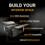 A durable aluminium UTE canopy designed with a reinforced structure, modular floor system, and secure locking