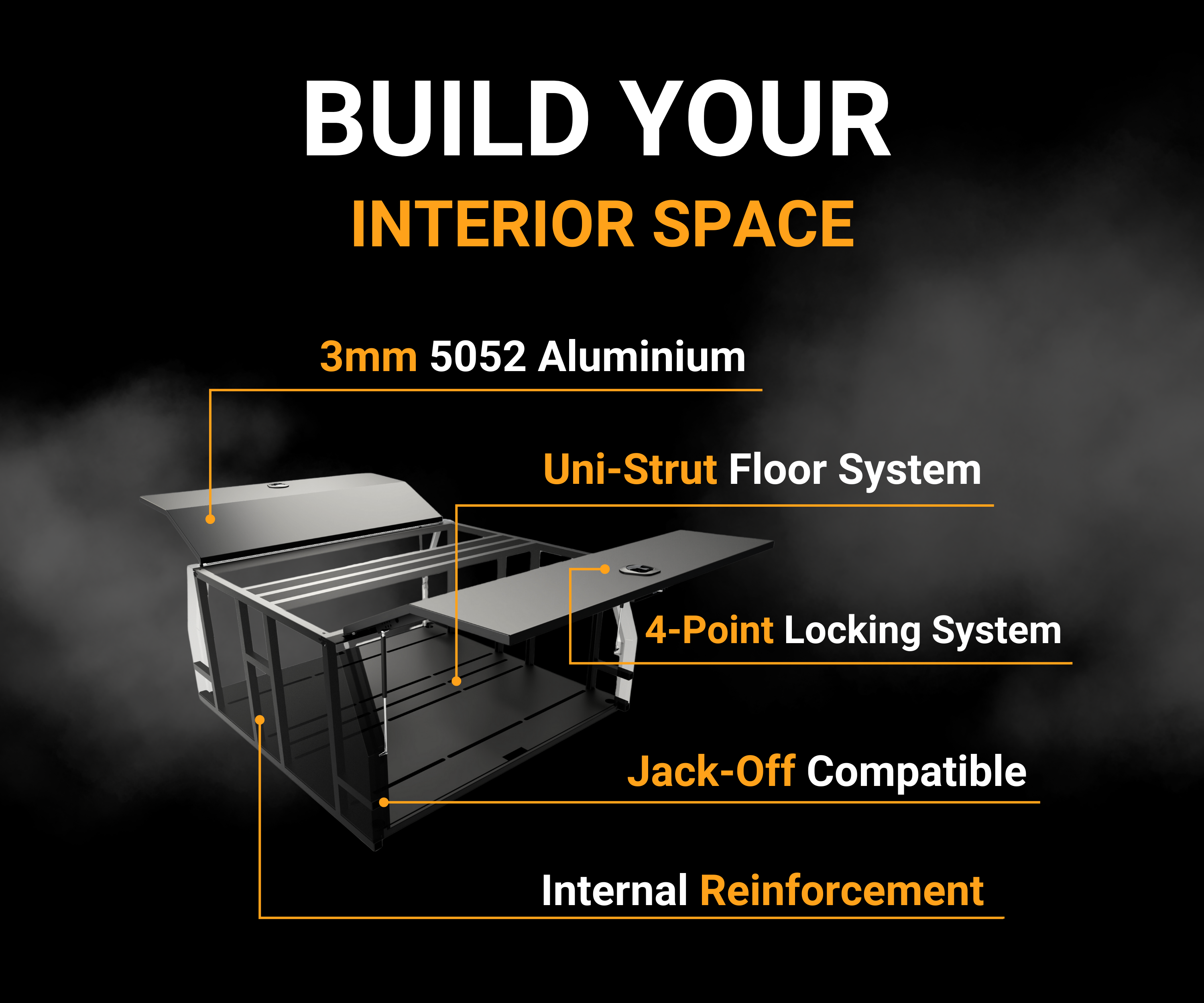 A durable aluminium UTE canopy designed with a reinforced structure, modular floor system, and secure locking