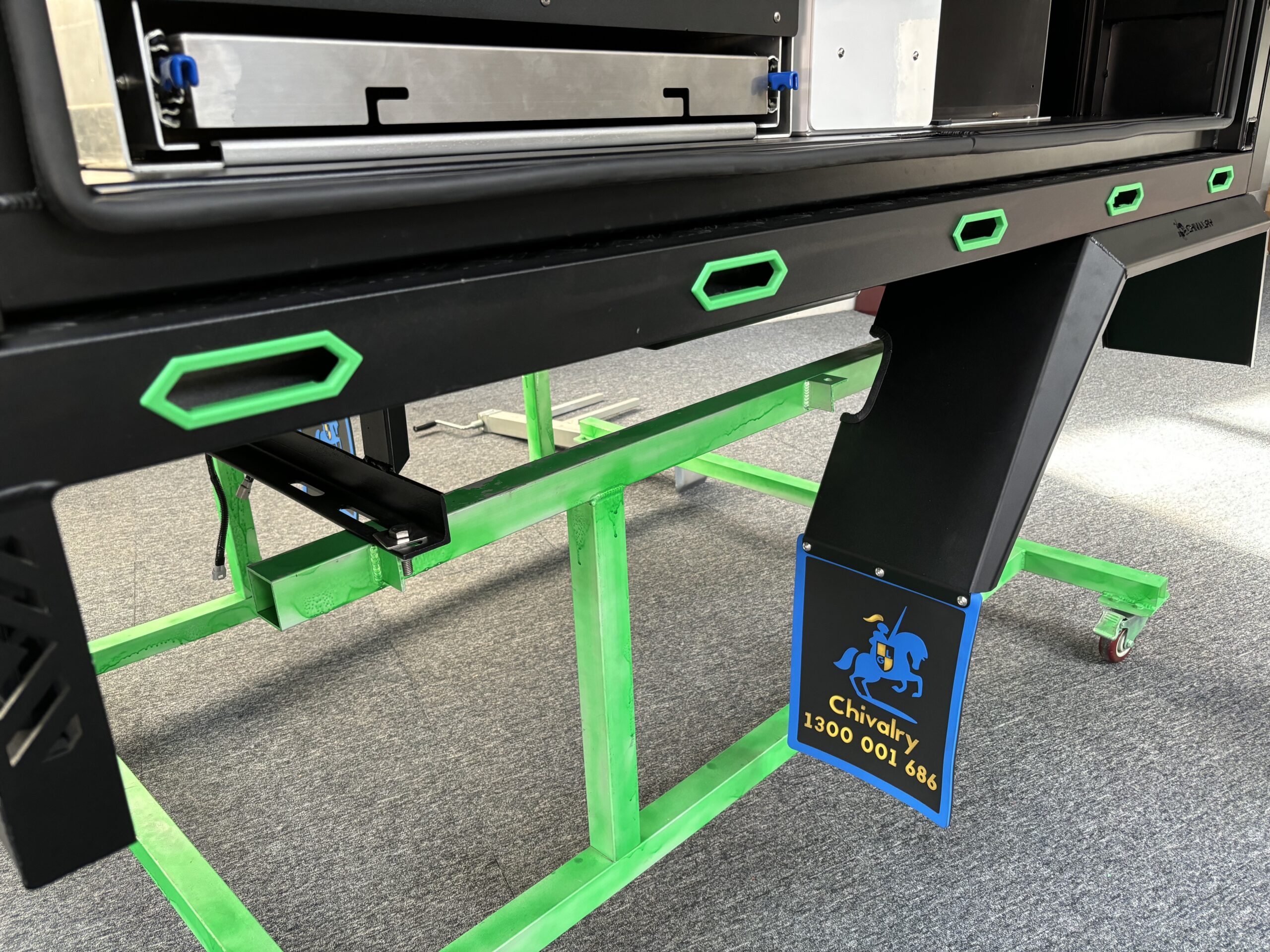 UTE canopy mounting frame with green rope protectors fitted along the sides for added durability and visual contrast