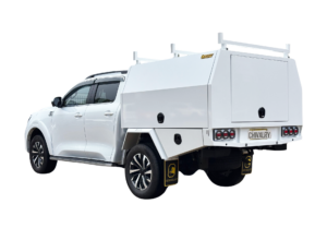 White aluminium canopy and tray with compact dual-door design