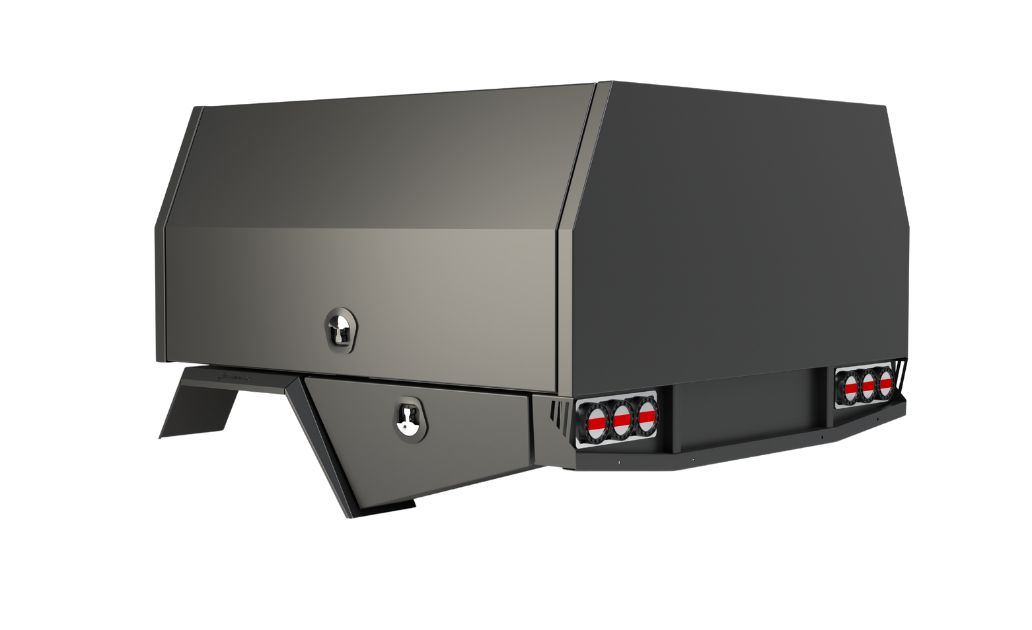 Black aluminium service body with clean, angular design