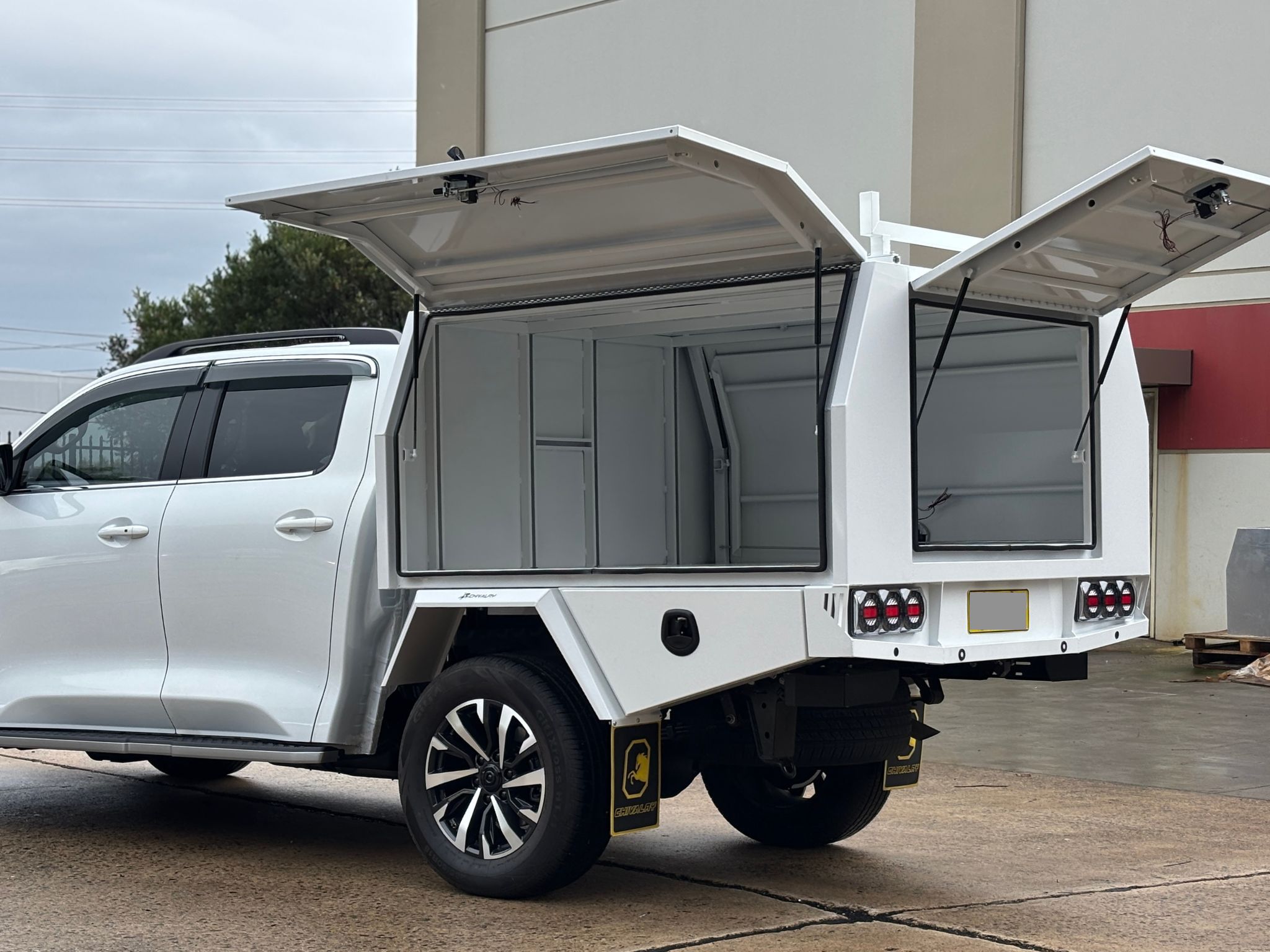 white service body designed for commercial and trade vehicles